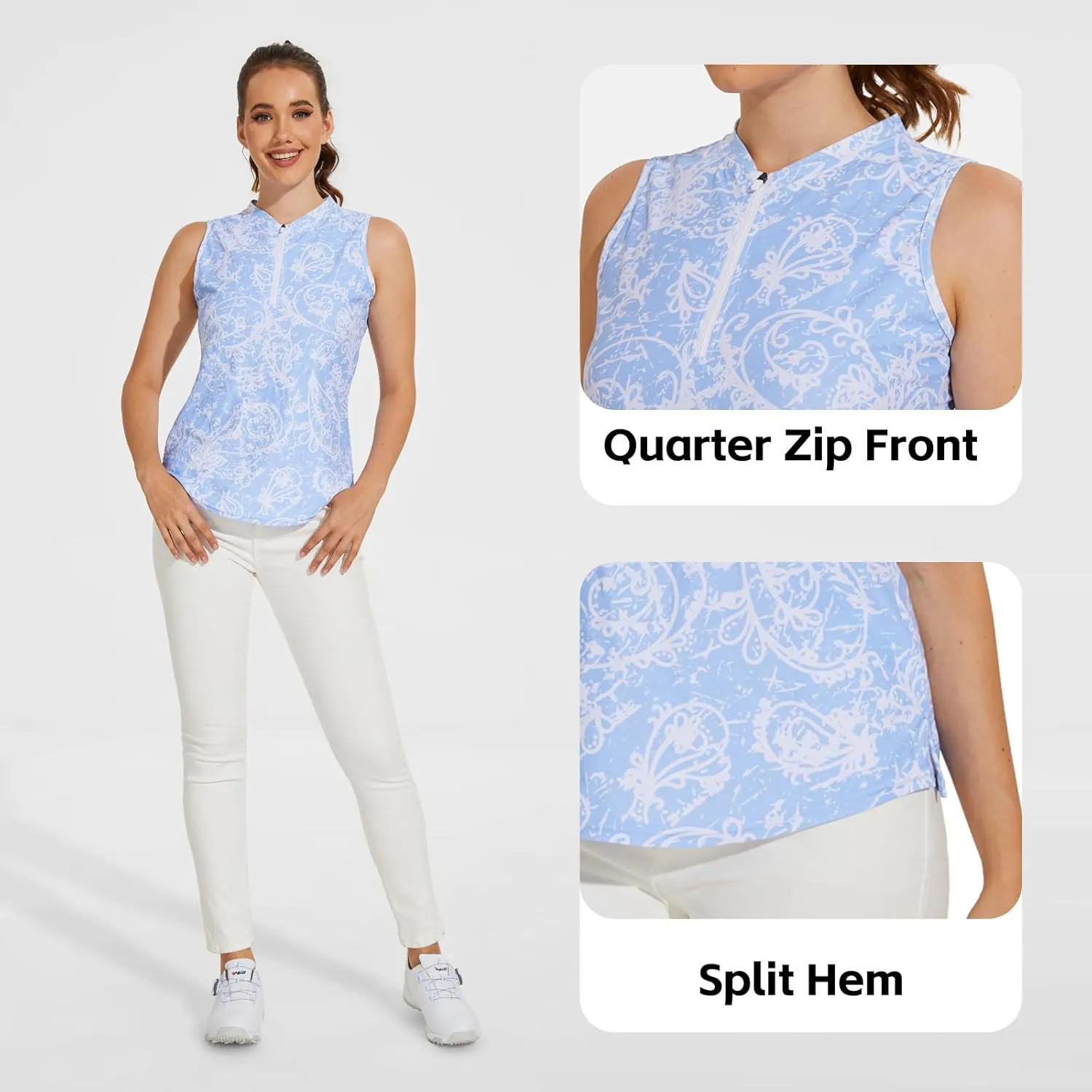 M MOTEEPI Womens Golf Shirt Sleeveless Golf Shirts Collared Zip Up Ladies Tennis Tank Tops