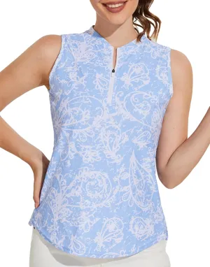 M MOTEEPI Womens Golf Shirt Sleeveless Golf Shirts Collared Zip Up Ladies Tennis Tank Tops