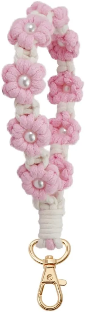 Macrame Keychain Handmade Wristlet Keychain Wrist Lanyard for Keys Cute flower keychain Key Chain for Women