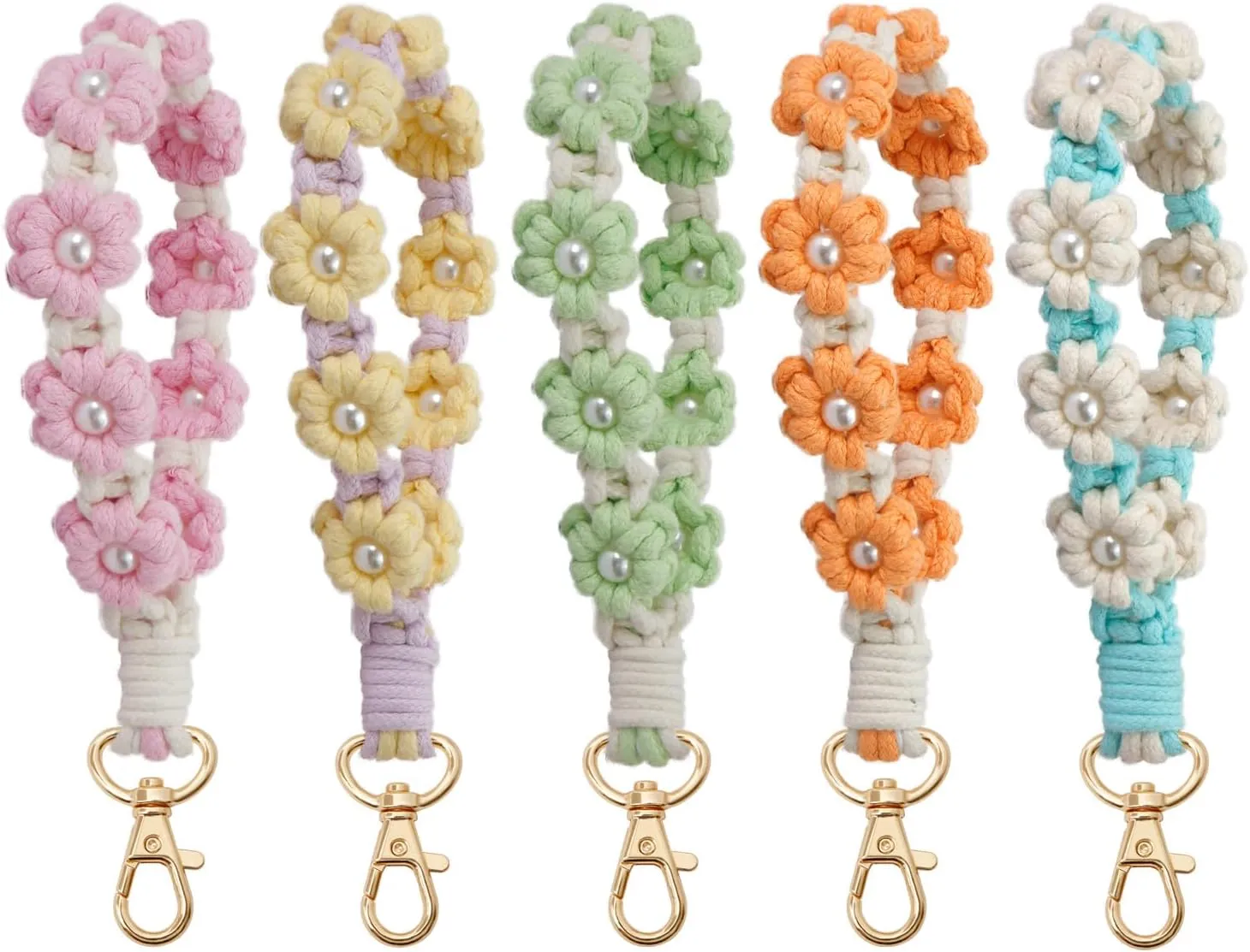 Macrame Keychain Handmade Wristlet Keychain Wrist Lanyard for Keys Cute flower keychain Key Chain for Women