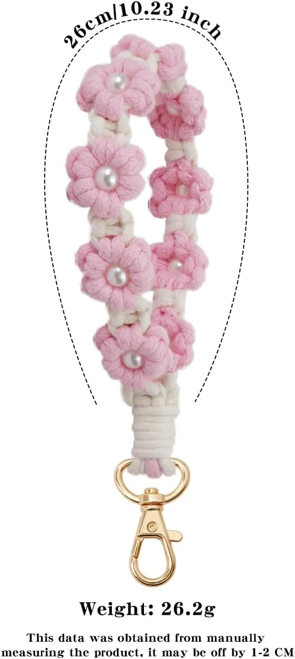 Macrame Keychain Handmade Wristlet Keychain Wrist Lanyard for Keys Cute flower keychain Key Chain for Women