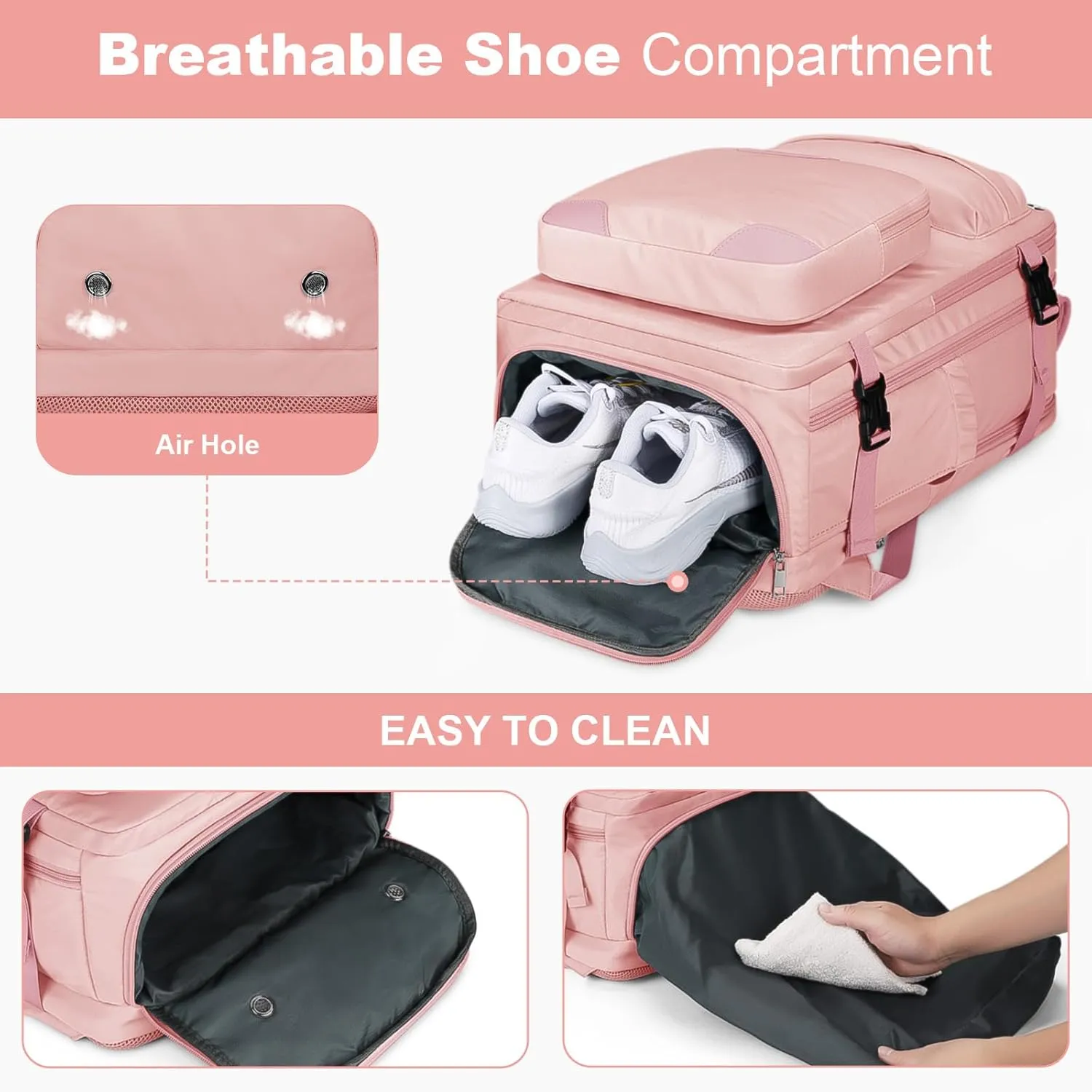 Maelstrom Travel Backpack for Women Men, 2 in 1 Crossbody Bag Laptop Backpack Fits 15.6-17.3 Inch Laptop, 26L Work/Nurse/Teacher Bag, Carry On Backpack with Shoe Compartment, Pink