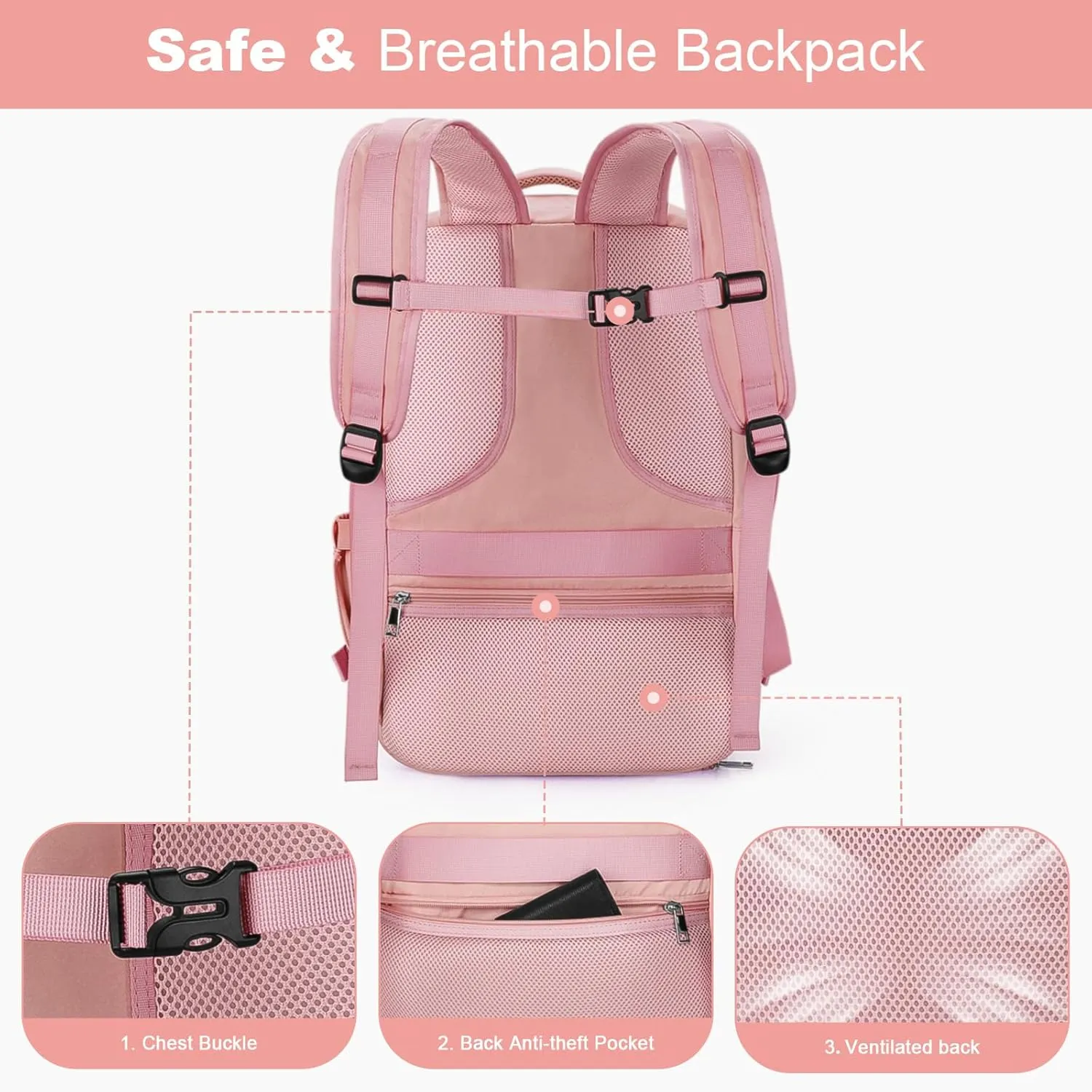 Maelstrom Travel Backpack for Women Men, 2 in 1 Crossbody Bag Laptop Backpack Fits 15.6-17.3 Inch Laptop, 26L Work/Nurse/Teacher Bag, Carry On Backpack with Shoe Compartment, Pink
