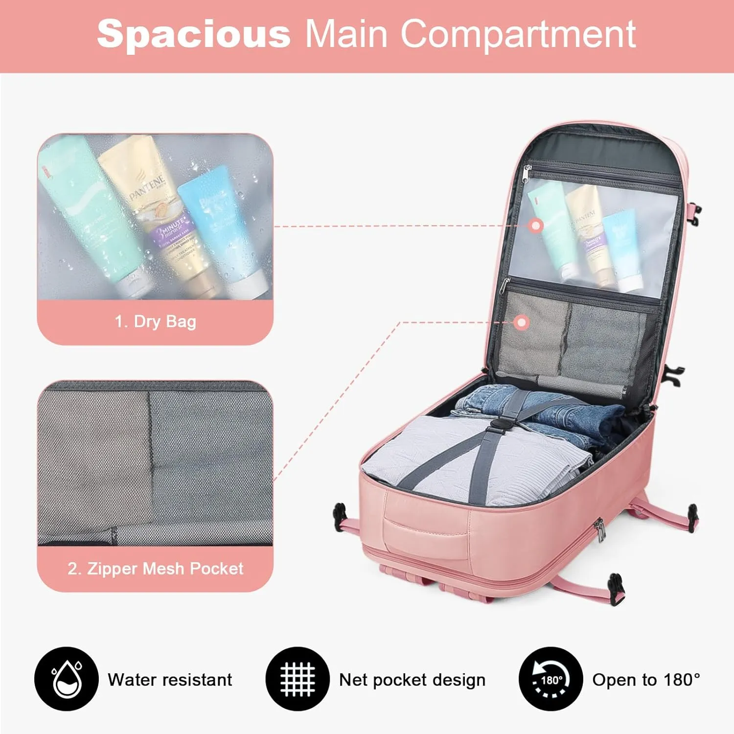 Maelstrom Travel Backpack for Women Men, 2 in 1 Crossbody Bag Laptop Backpack Fits 15.6-17.3 Inch Laptop, 26L Work/Nurse/Teacher Bag, Carry On Backpack with Shoe Compartment, Pink