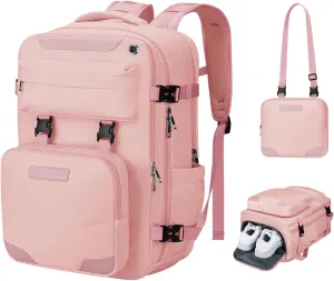 Maelstrom Travel Backpack for Women Men, 2 in 1 Crossbody Bag Laptop Backpack Fits 15.6-17.3 Inch Laptop, 26L Work/Nurse/Teacher Bag, Carry On Backpack with Shoe Compartment, Pink