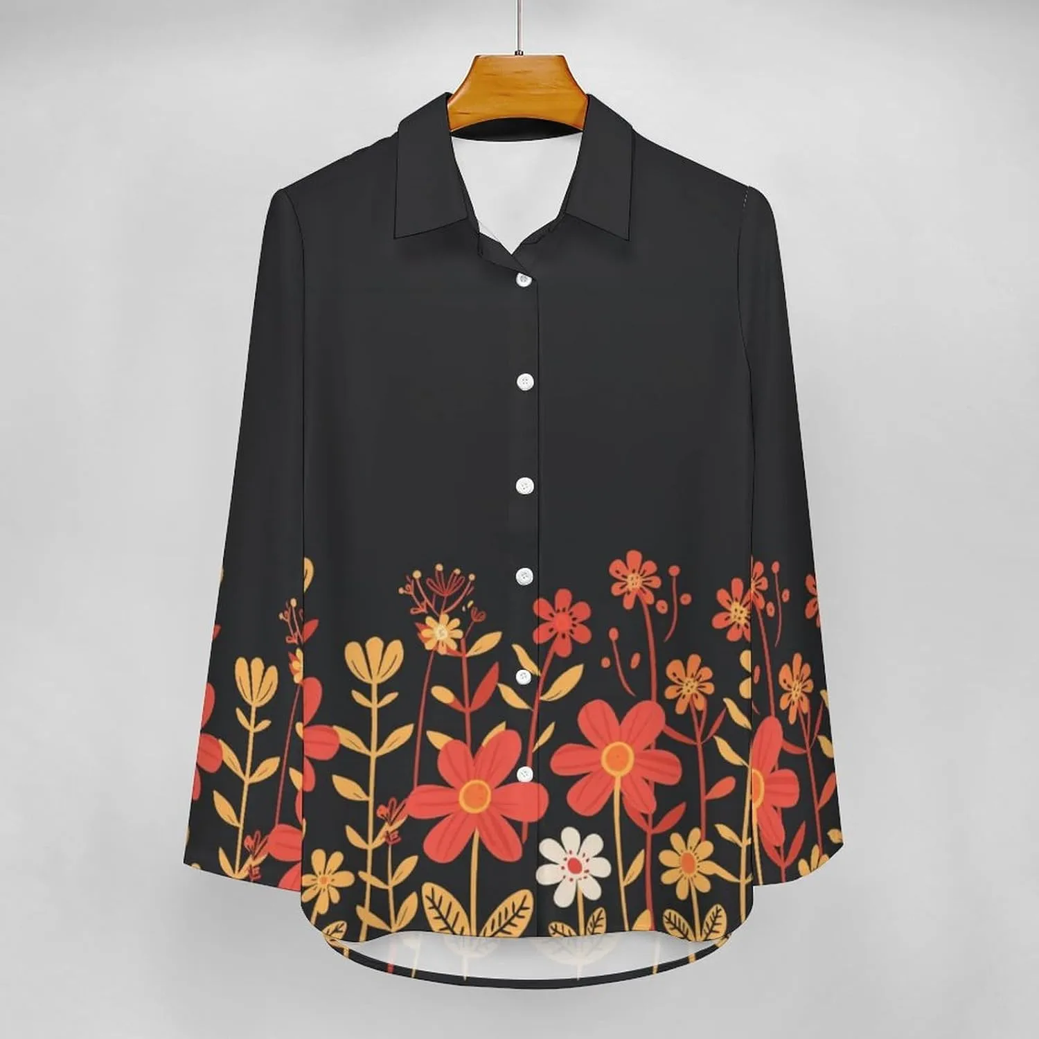 MARSVOVO Hawaiian Shirt for Women Fashion Boho Floral Print Long Sleeve Blouse Button Down V Neck Soft Shirt