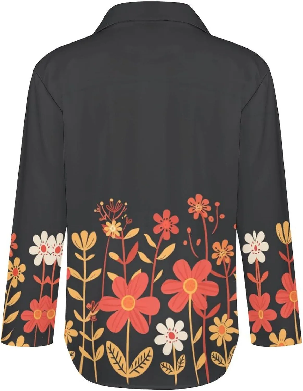 MARSVOVO Hawaiian Shirt for Women Fashion Boho Floral Print Long Sleeve Blouse Button Down V Neck Soft Shirt