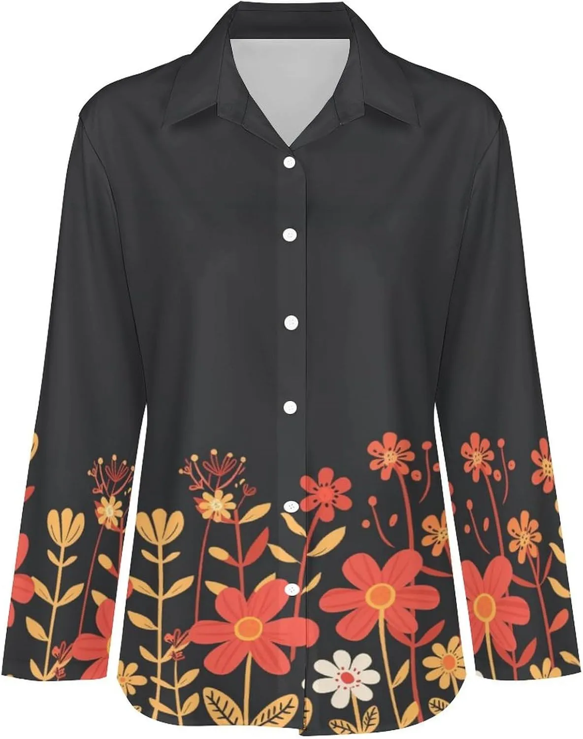 MARSVOVO Hawaiian Shirt for Women Fashion Boho Floral Print Long Sleeve Blouse Button Down V Neck Soft Shirt
