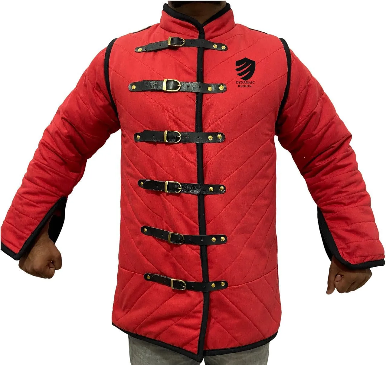 Medieval Red Gambeson Thick Padded Full Sleeves Gambeson Coat Aketon Jacket Armor, Cotton Fabric Gambeson Armor
