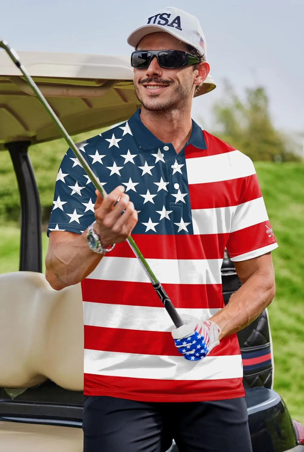 Men American Flag Golf Polo Stretch Moisture Wicking Patriotic 4th of July Shirts (S-3XL)