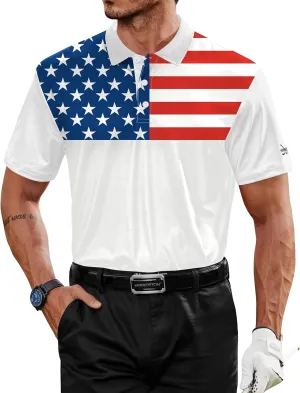 Men American Flag Golf Polo Stretch Moisture Wicking Patriotic 4th of July Shirts (S-3XL)