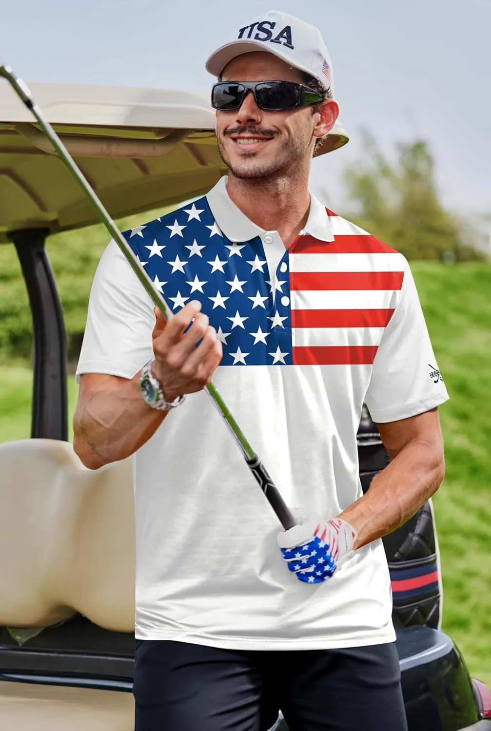 Men American Flag Golf Polo Stretch Moisture Wicking Patriotic 4th of July Shirts (S-3XL)