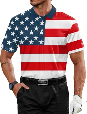 Men American Flag Golf Polo Stretch Moisture Wicking Patriotic 4th of July Shirts (S-3XL)