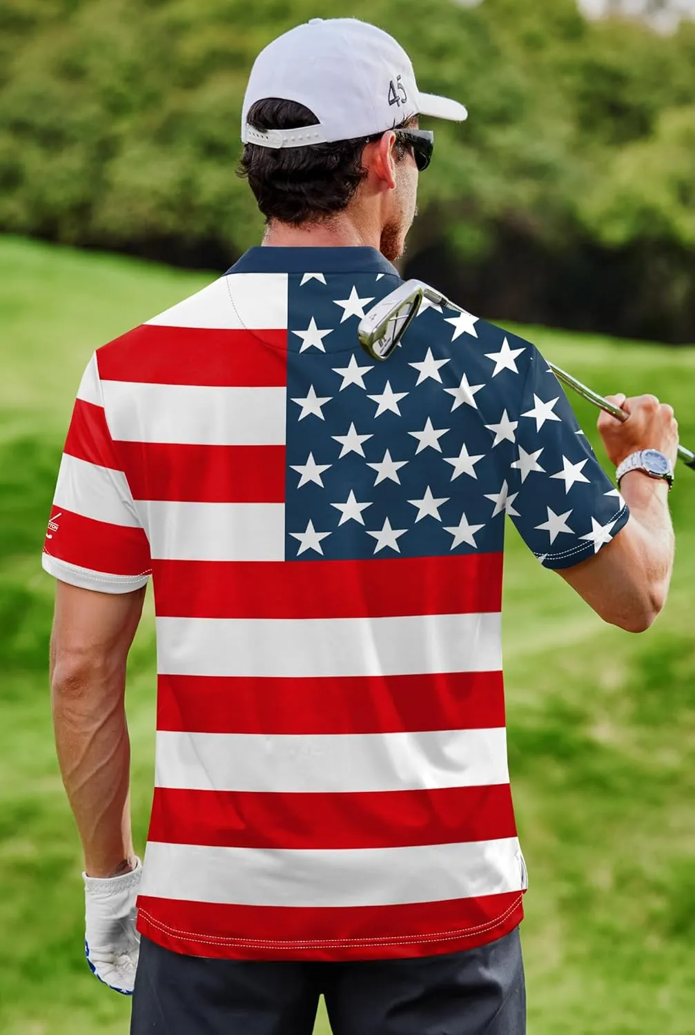 Men American Flag Golf Polo Stretch Moisture Wicking Patriotic 4th of July Shirts (S-3XL)