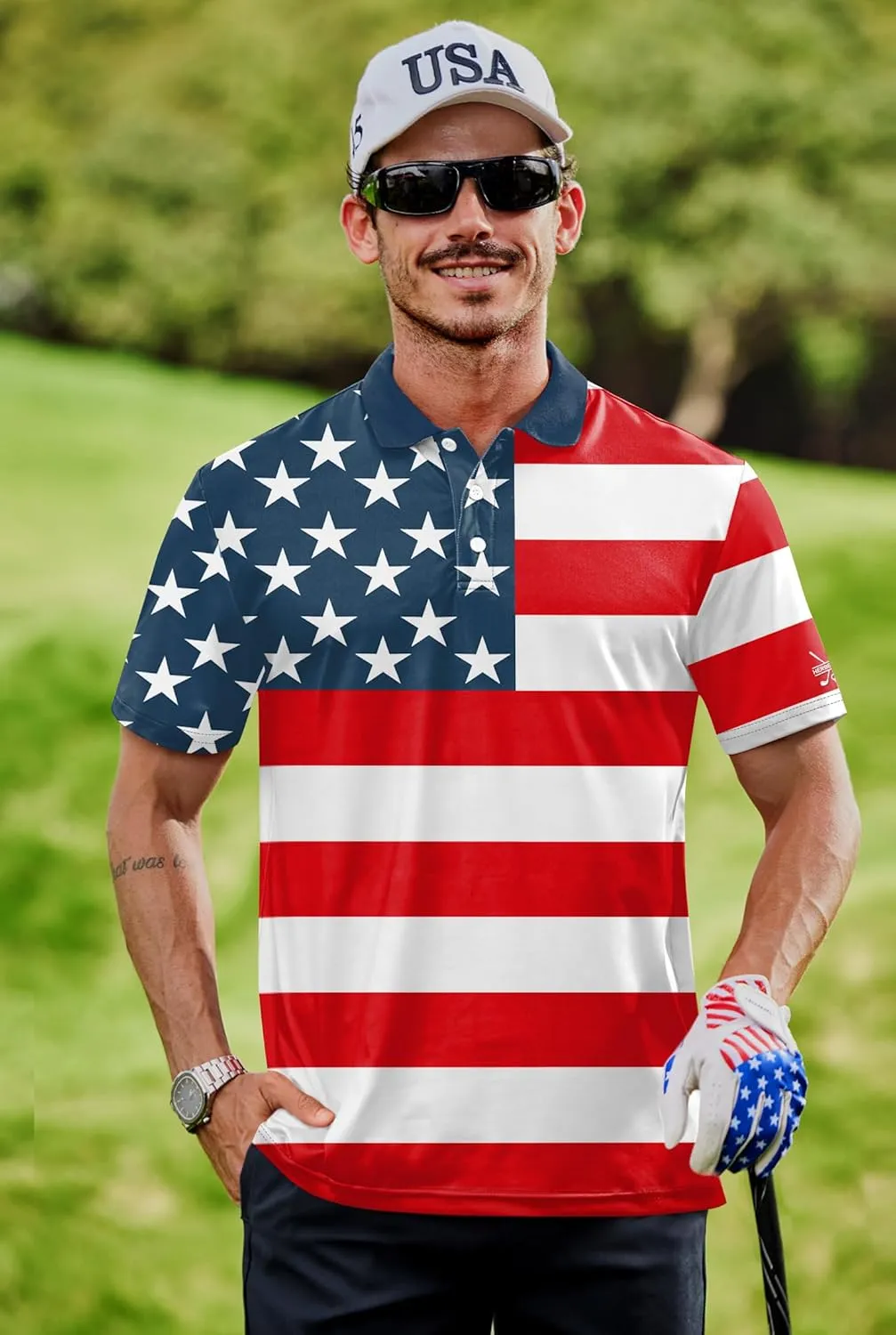 Men American Flag Golf Polo Stretch Moisture Wicking Patriotic 4th of July Shirts (S-3XL)
