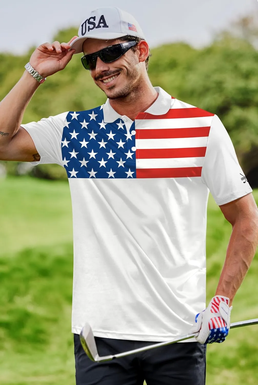 Men American Flag Golf Polo Stretch Moisture Wicking Patriotic 4th of July Shirts (S-3XL)