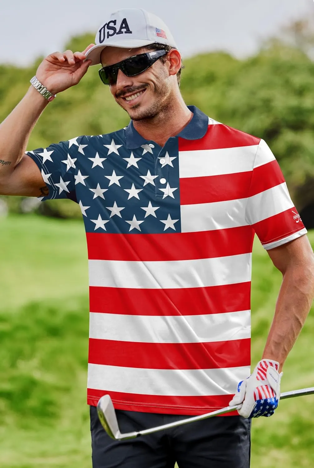 Men American Flag Golf Polo Stretch Moisture Wicking Patriotic 4th of July Shirts (S-3XL)