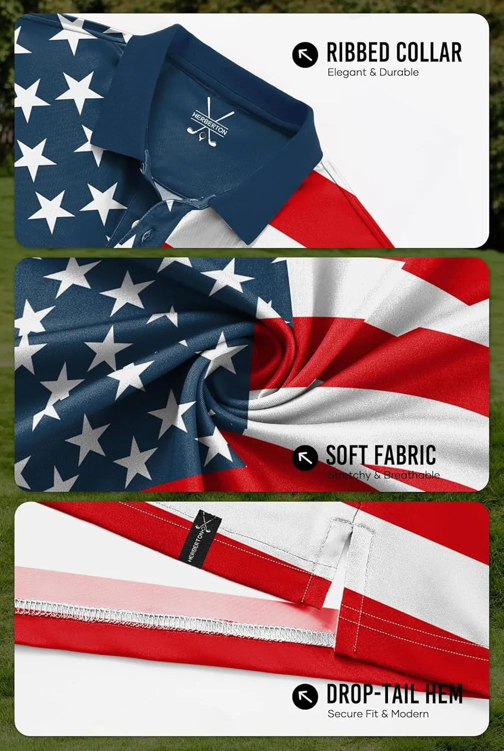 Men American Flag Golf Polo Stretch Moisture Wicking Patriotic 4th of July Shirts (S-3XL)