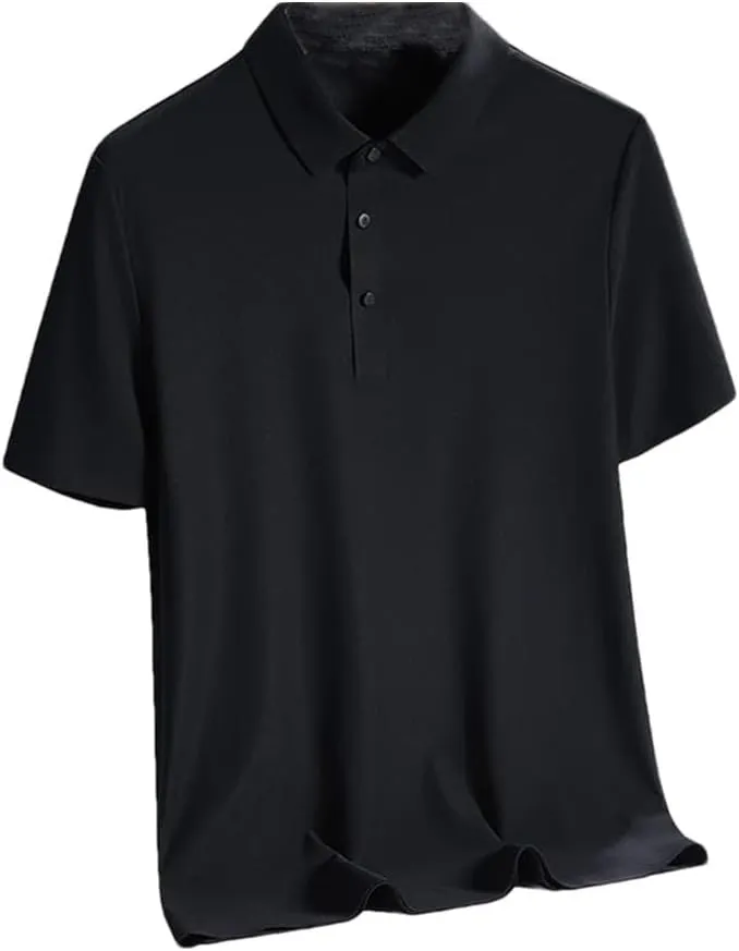 Men Solid Collared Casual Polo Shirt Quick Dry Short Sleeve Shirt Loose Soft Tee