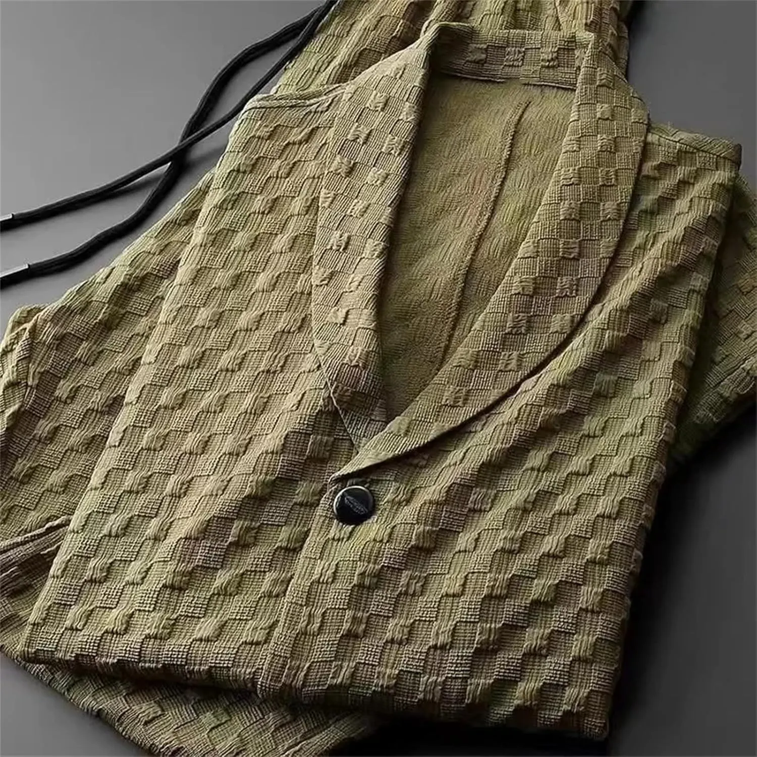 Men Spring Summer Casual Notched Short Sleeve Shirts Drawstring Pants Suit Solid Pattern Printed Outfit