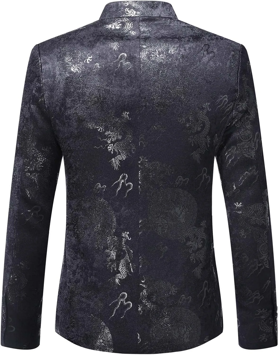Men's Chinese Dragon Print Tunic Suit Mandarin Collar Slim Fit Suit Jacket Front Button Blazer Traditional Uniform