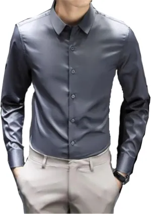 Men's Long Sleeved Wrinkle Resistant Business Dress with Silky Non Ironing Shirt Shirt Solid Color
