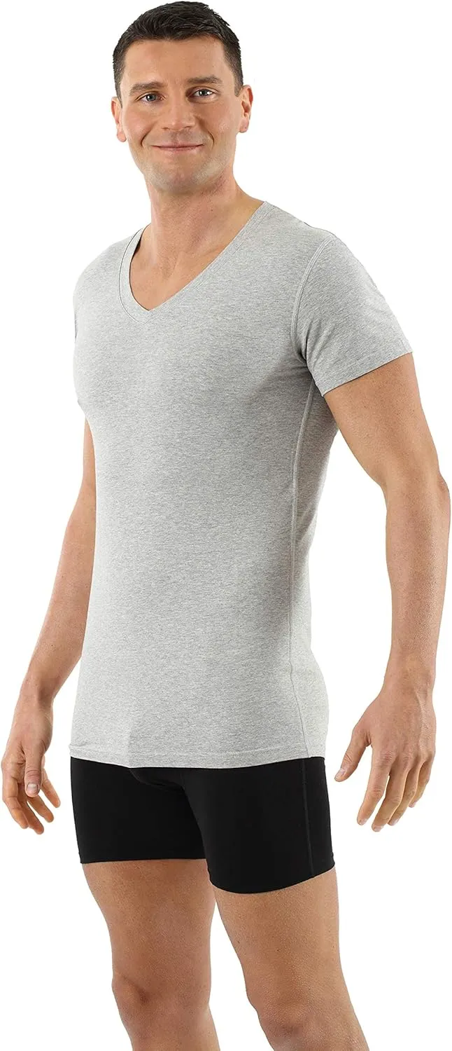 Men's Organic Stretch Cotton Undershirt Short Sleeves and v-Neck Gray