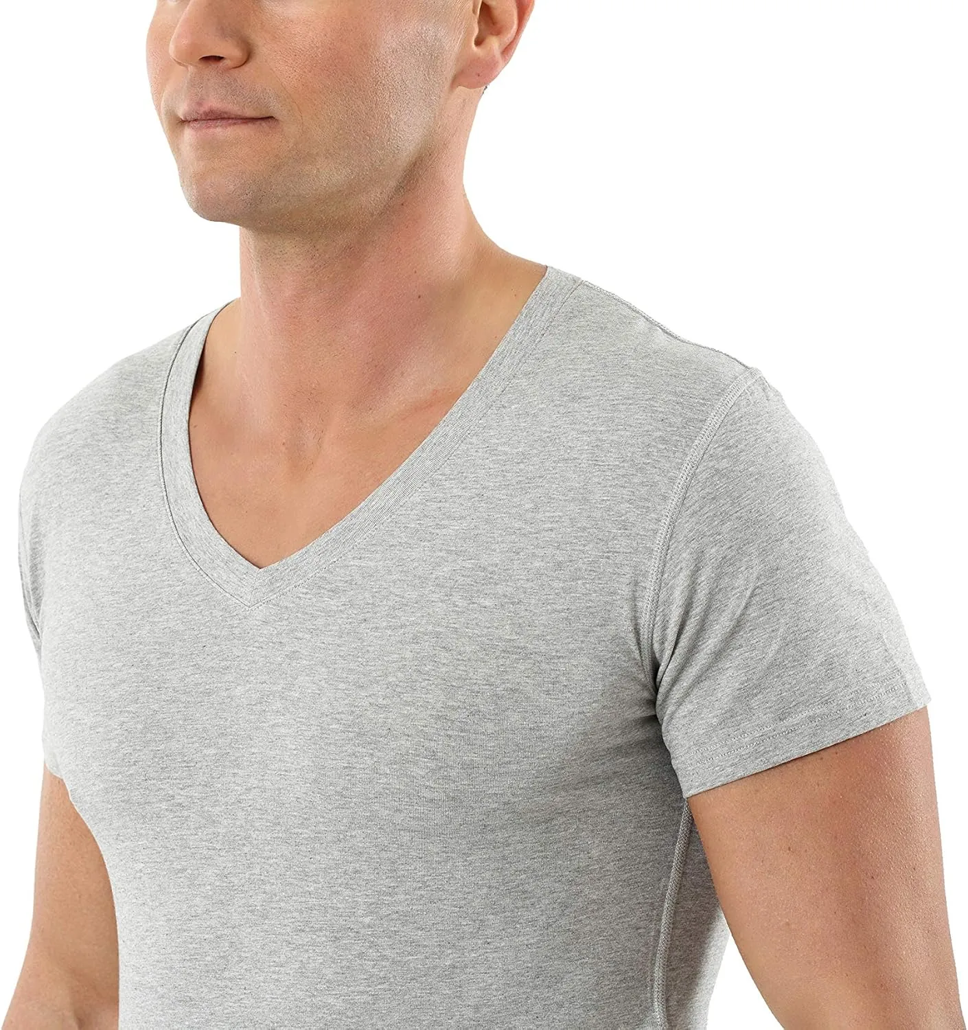 Men's Organic Stretch Cotton Undershirt Short Sleeves and v-Neck Gray