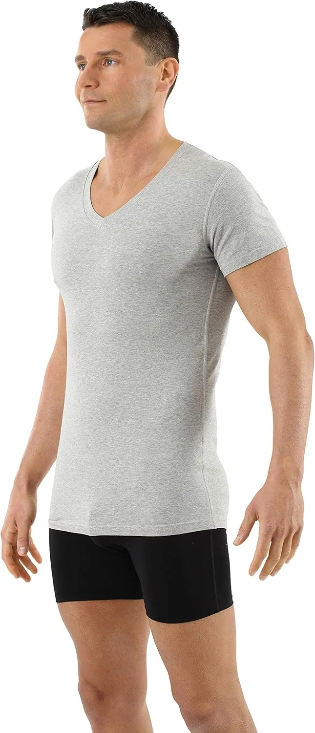 Men's Organic Stretch Cotton Undershirt Short Sleeves and v-Neck Gray