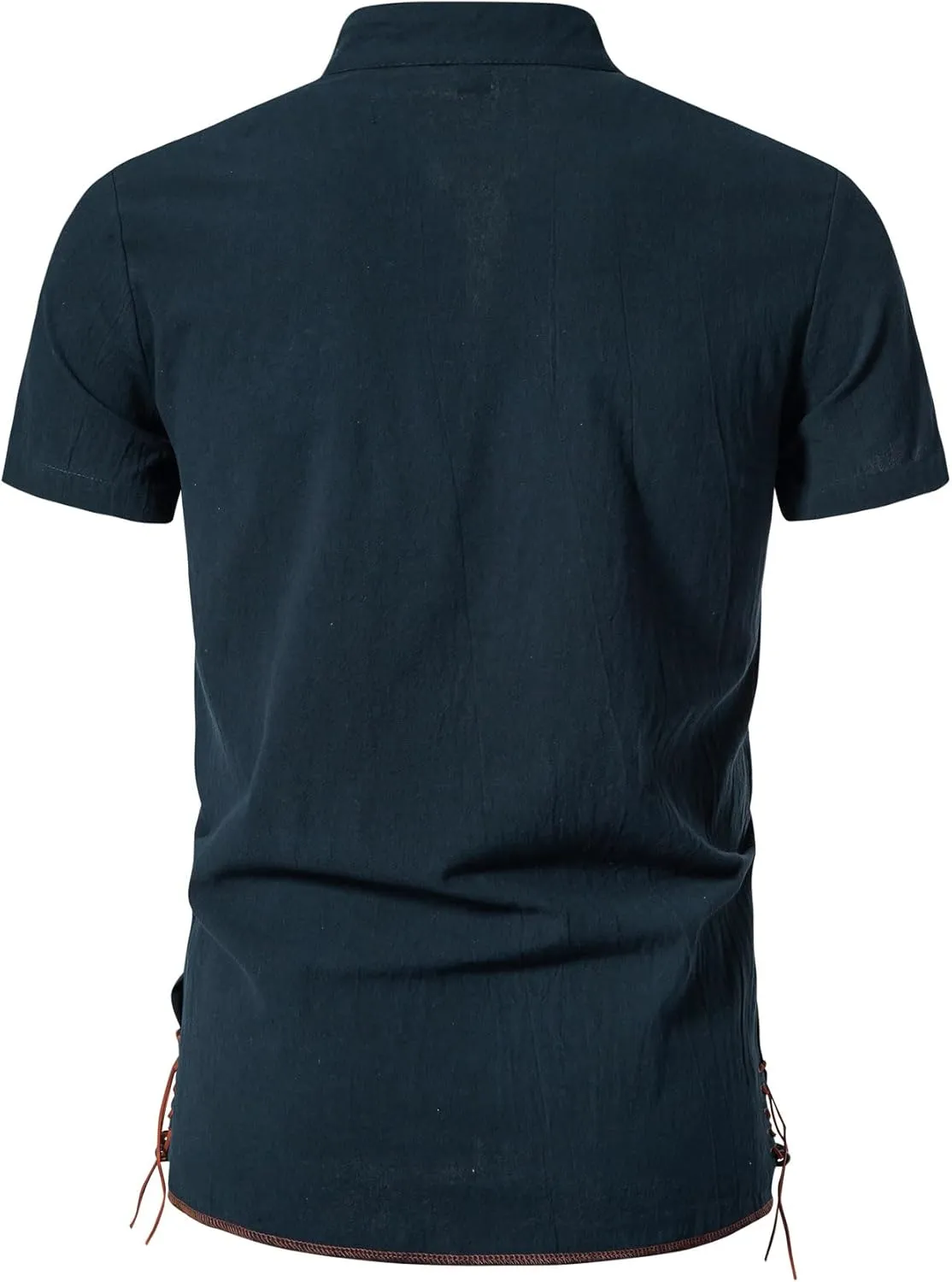 Men's Pure Cotton Vintage Short Sleeve Lace Up Shirts for Renaissance Pirate Viking Medieval Costume