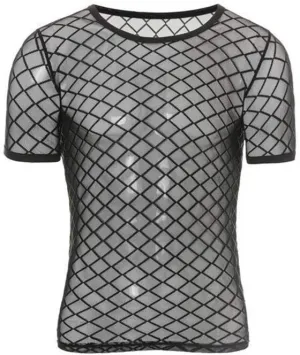 Men's Special Use Costumes Mens Undershirts Shorts Sleeve Mesh Transparent Tops Tees Fishnet Fitness Bodybuilding Summer Singlet T-Shirts Underwear Shirts (Color : Black, Size : M)