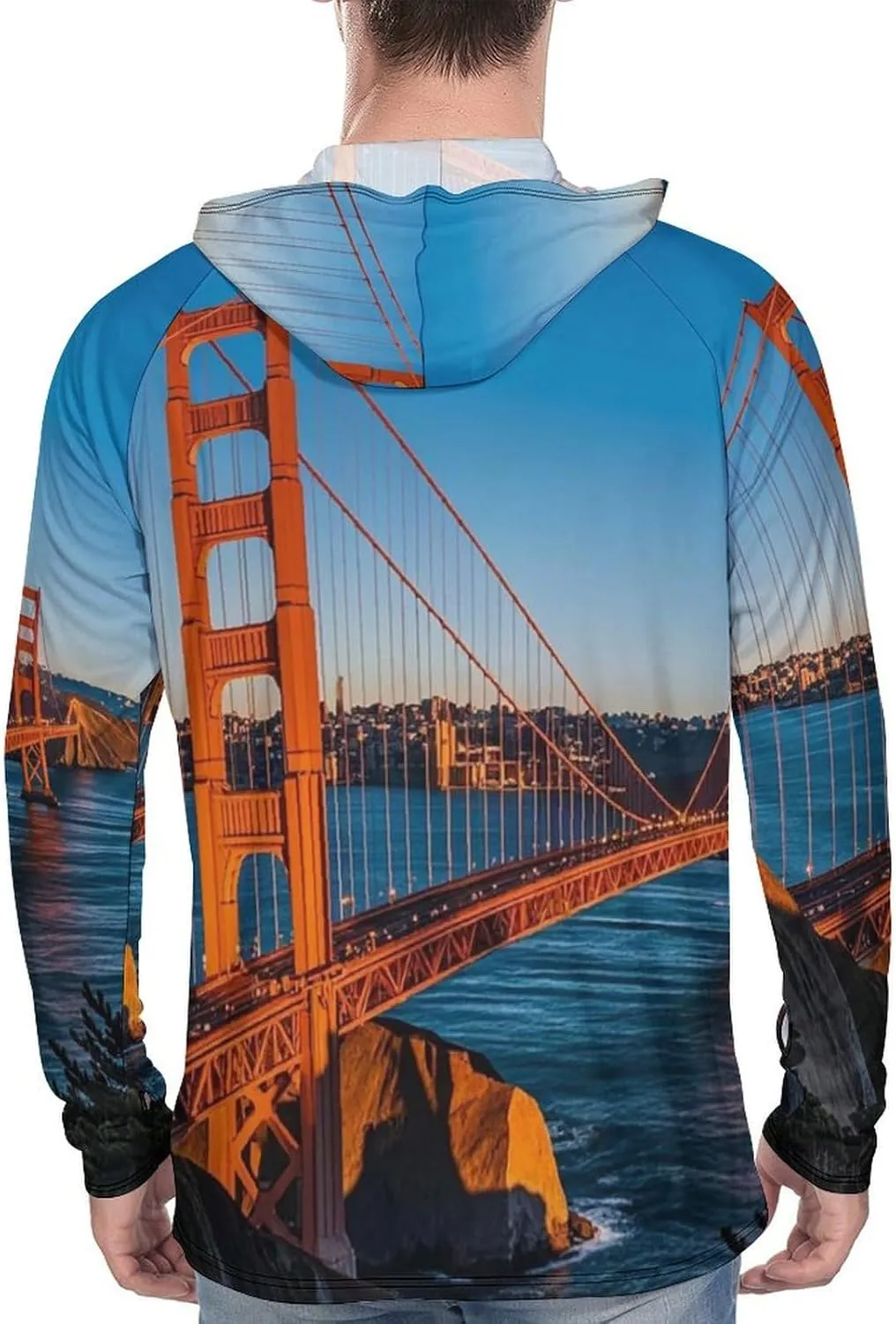 Men's UPF 50  Sun Protection Hoodie Outdoor UV Shirts San Francisco Bay Bridge Long Sleeve Quick Dry Fishing Hiking Shirt