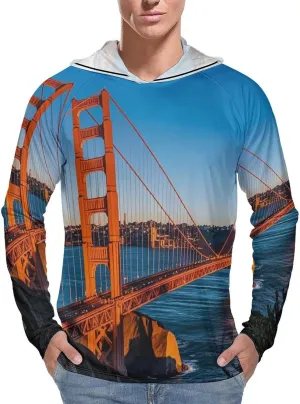 Men's UPF 50  Sun Protection Hoodie Outdoor UV Shirts San Francisco Bay Bridge Long Sleeve Quick Dry Fishing Hiking Shirt