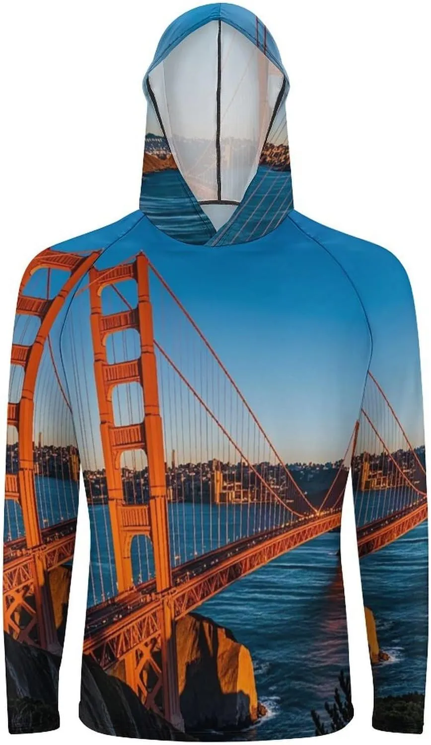 Men's UPF 50  Sun Protection Hoodie Outdoor UV Shirts San Francisco Bay Bridge Long Sleeve Quick Dry Fishing Hiking Shirt