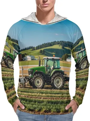 Men's UPF 50  Sun Protection Hoodie Outdoor UV Shirts Tractor Milk Farm Long Sleeve Quick Dry Fishing Hiking Shirt