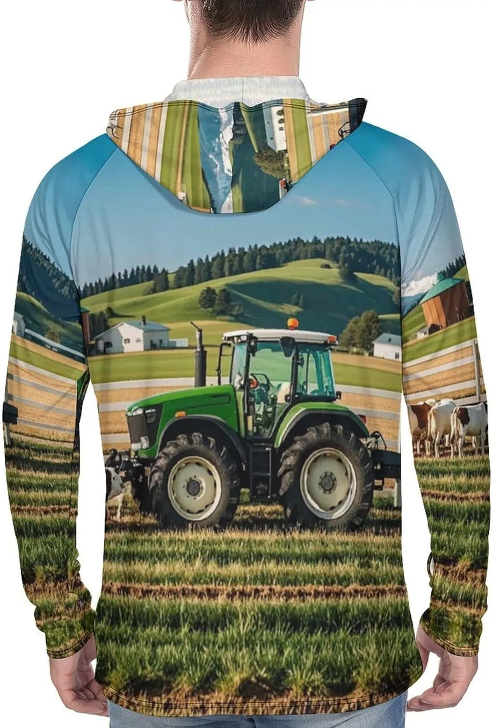 Men's UPF 50  Sun Protection Hoodie Outdoor UV Shirts Tractor Milk Farm Long Sleeve Quick Dry Fishing Hiking Shirt