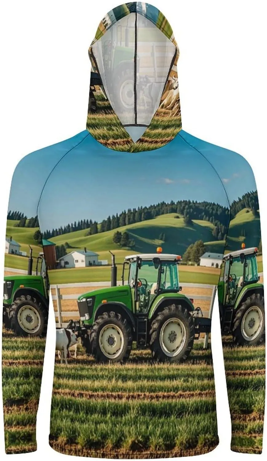 Men's UPF 50  Sun Protection Hoodie Outdoor UV Shirts Tractor Milk Farm Long Sleeve Quick Dry Fishing Hiking Shirt