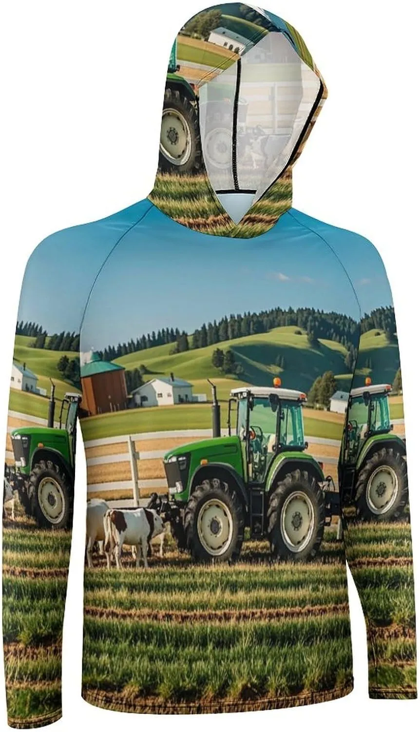 Men's UPF 50  Sun Protection Hoodie Outdoor UV Shirts Tractor Milk Farm Long Sleeve Quick Dry Fishing Hiking Shirt