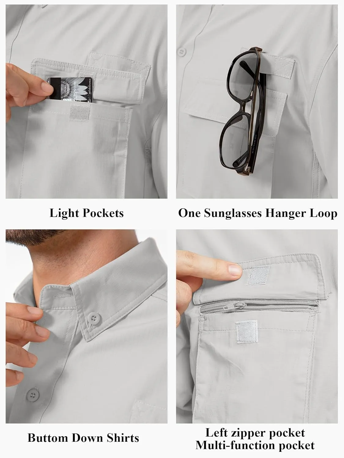 Mens UPF 50  Sun Protection Short Sleeve Quick Dry Fishing Safari Hiking Shirt with Zipper Pocket Lightweight Cooling
