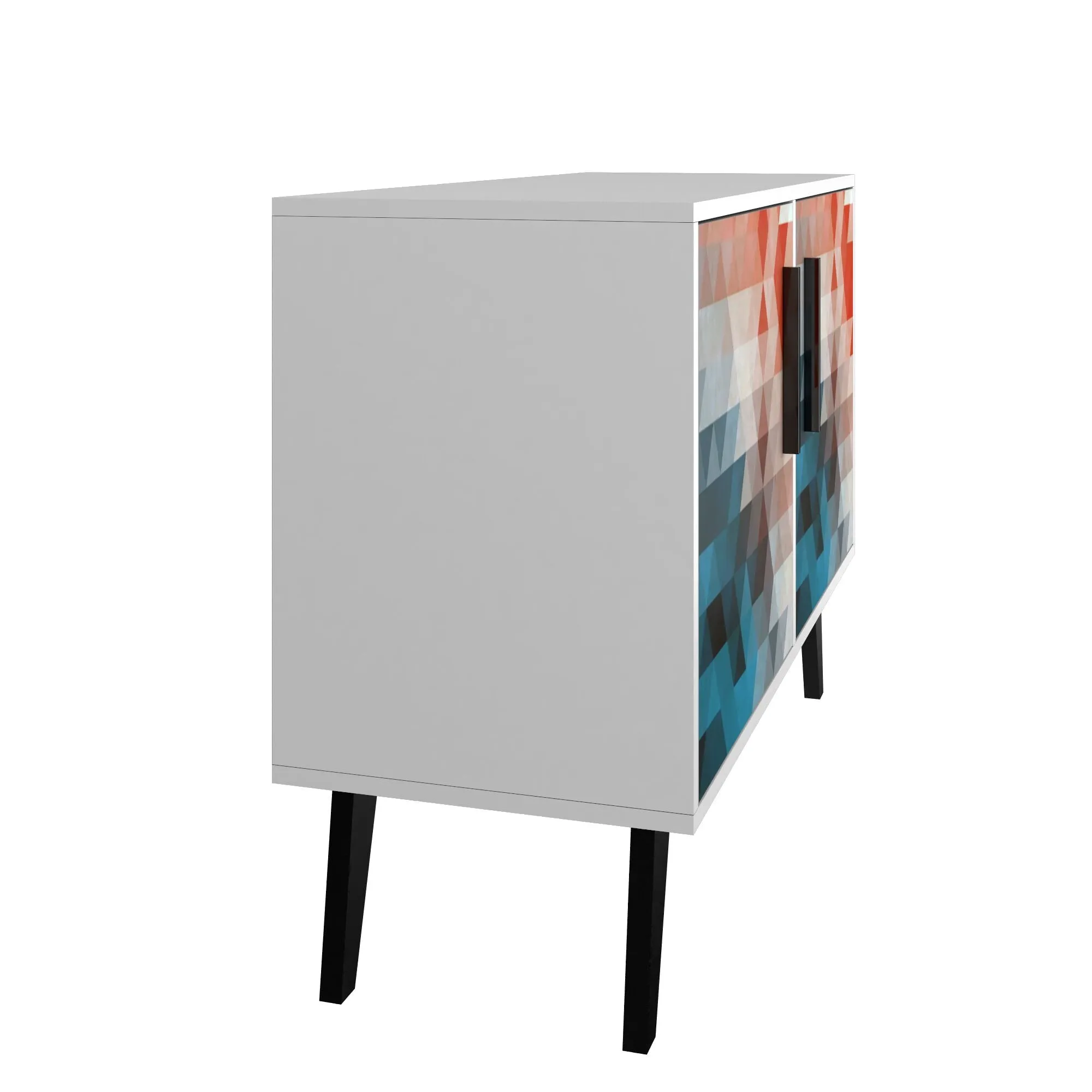 Mid-Century- Modern Amsterdam Double Side Table 2.0 with 3 Shelves in Multi Color Red and Blue