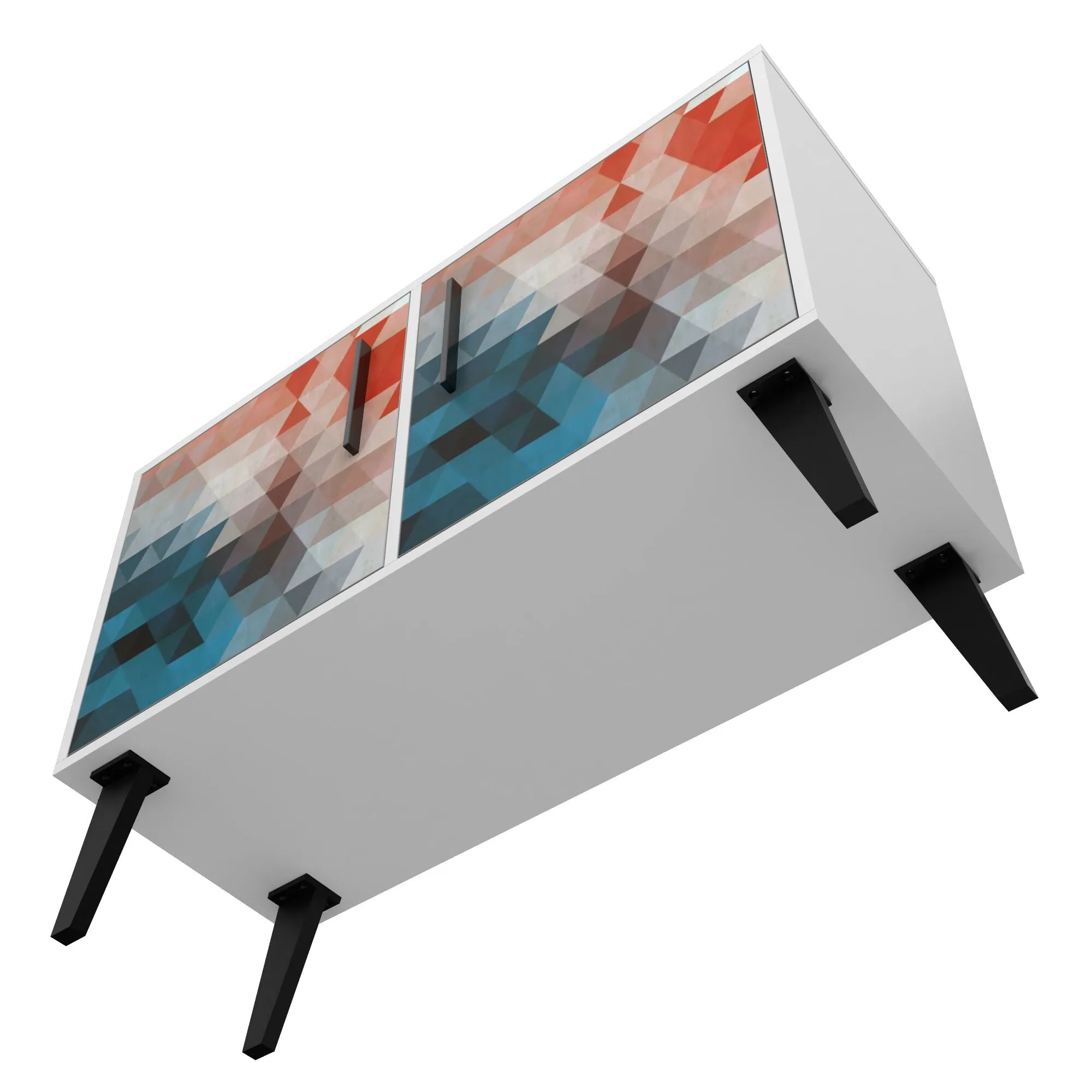 Mid-Century- Modern Amsterdam Double Side Table 2.0 with 3 Shelves in Multi Color Red and Blue
