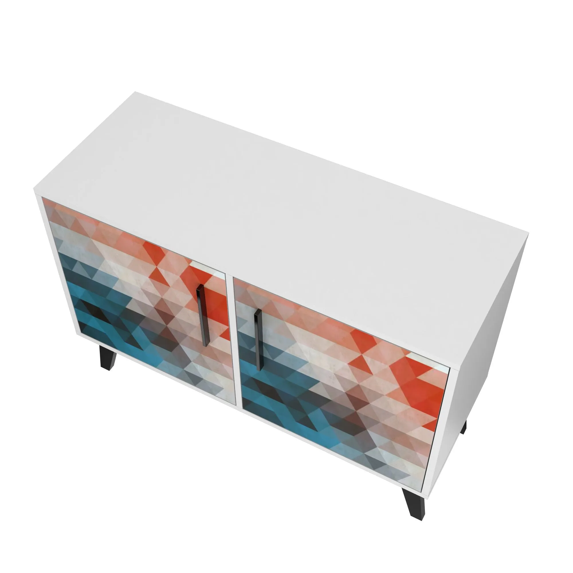 Mid-Century- Modern Amsterdam Double Side Table 2.0 with 3 Shelves in Multi Color Red and Blue