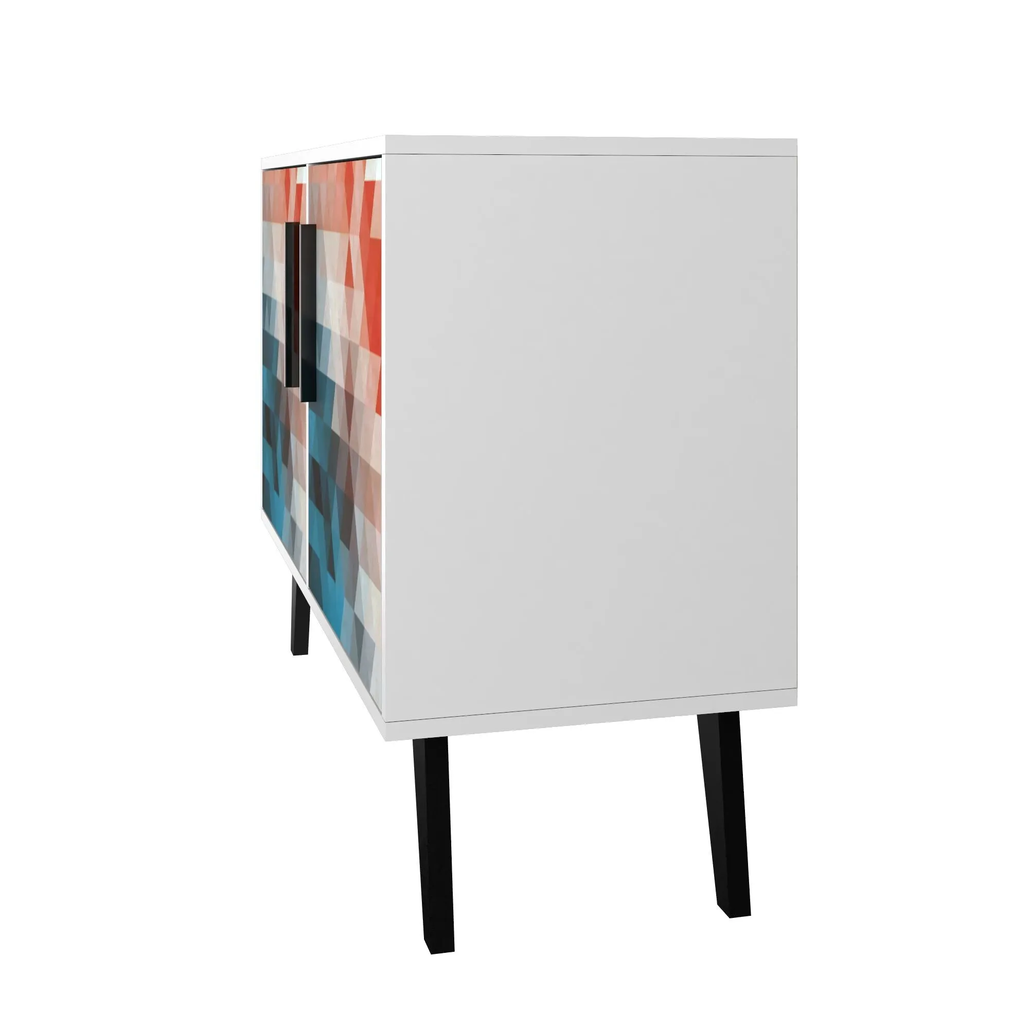 Mid-Century- Modern Amsterdam Double Side Table 2.0 with 3 Shelves in Multi Color Red and Blue