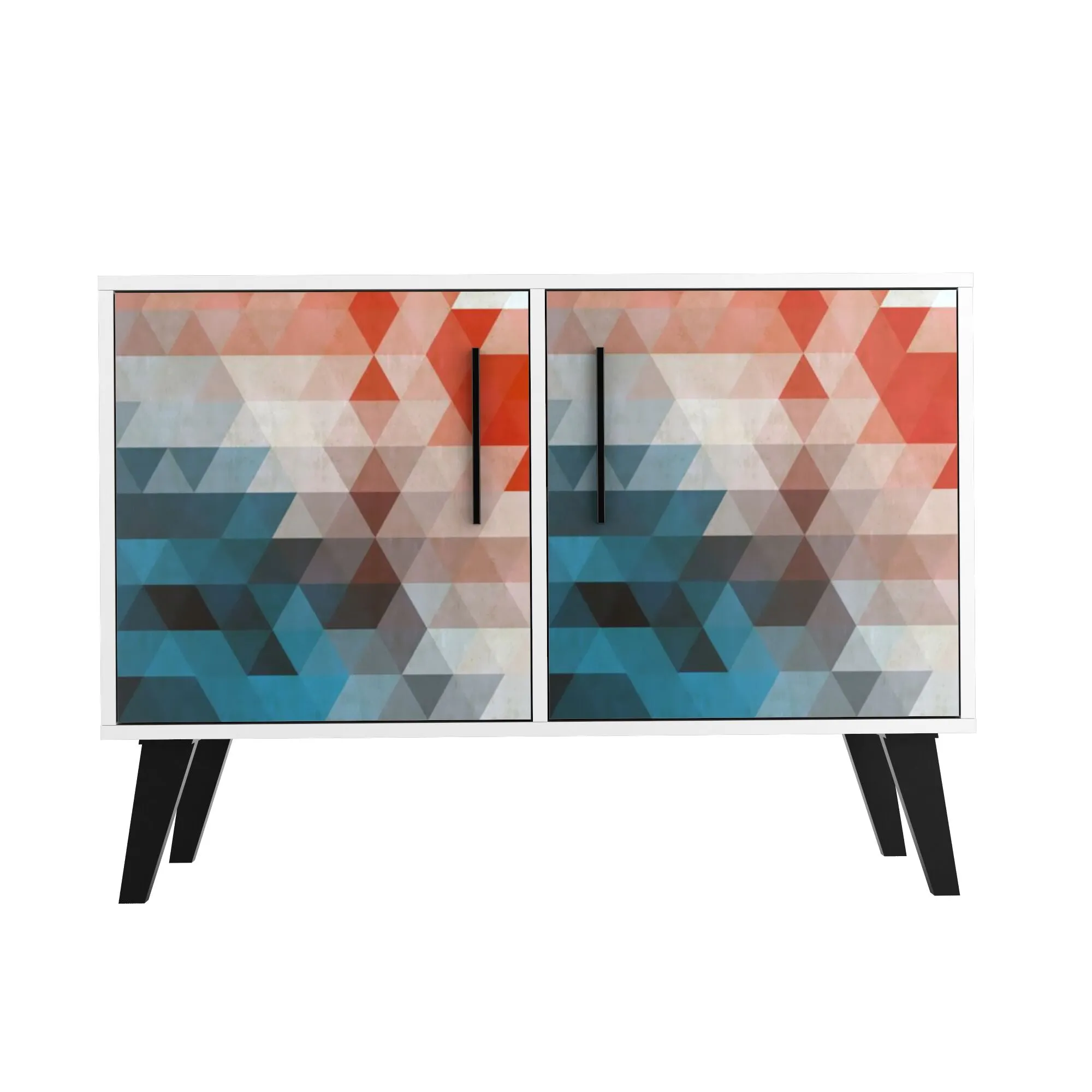 Mid-Century- Modern Amsterdam Double Side Table 2.0 with 3 Shelves in Multi Color Red and Blue