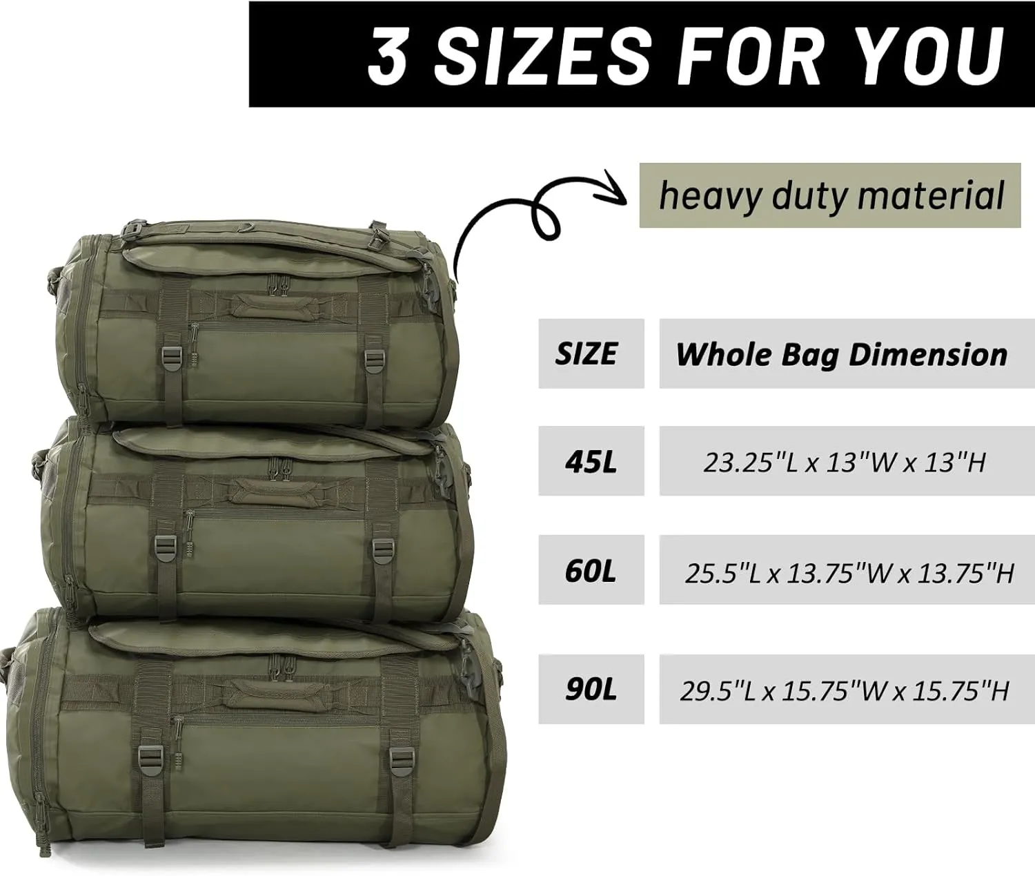 MIER Large Duffel Backpack Sports Gym Bag with Shoe Compartment, Heavy Duty and Water Resistant, Dark Green, 60L