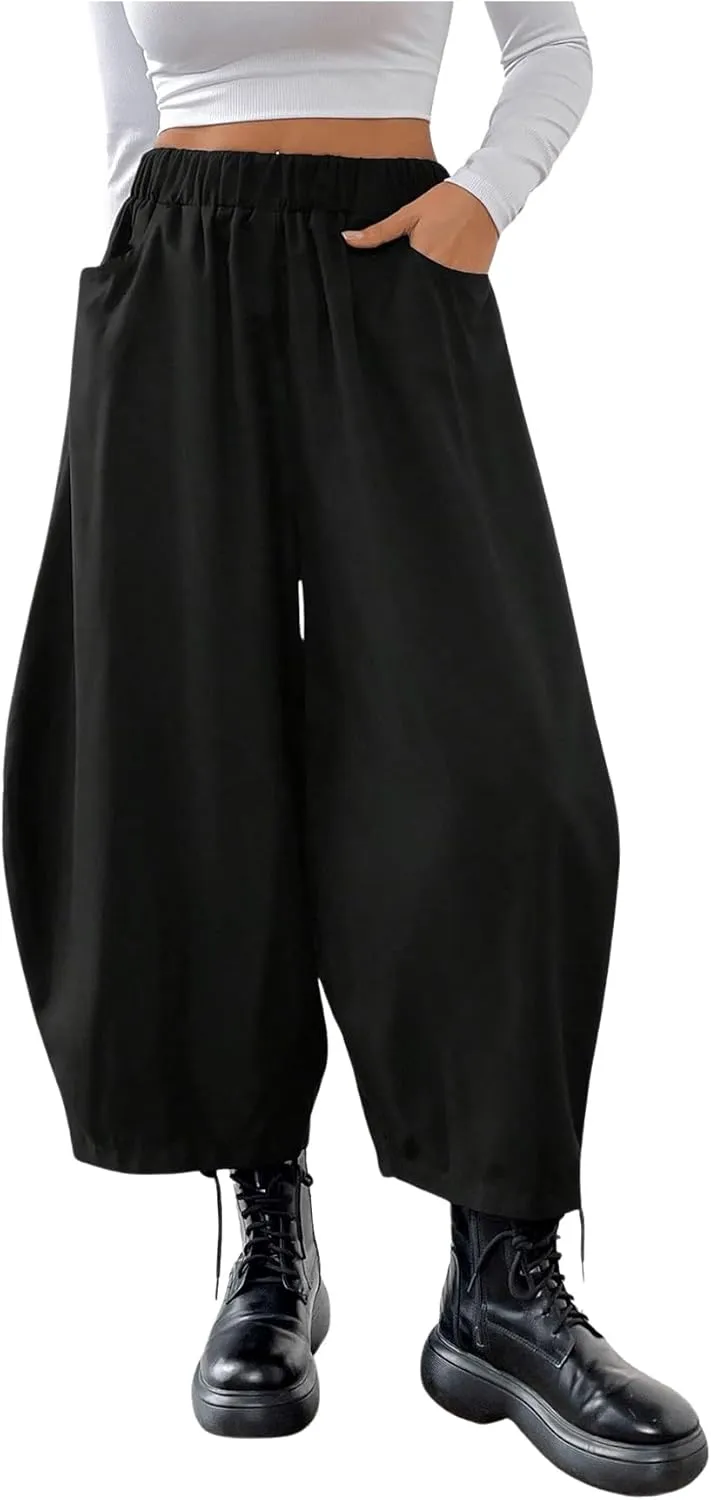 Milumia Women's Drawstring Elastic Waisted Wide Leg Pants Loose Fit Palazzo Harem Pants