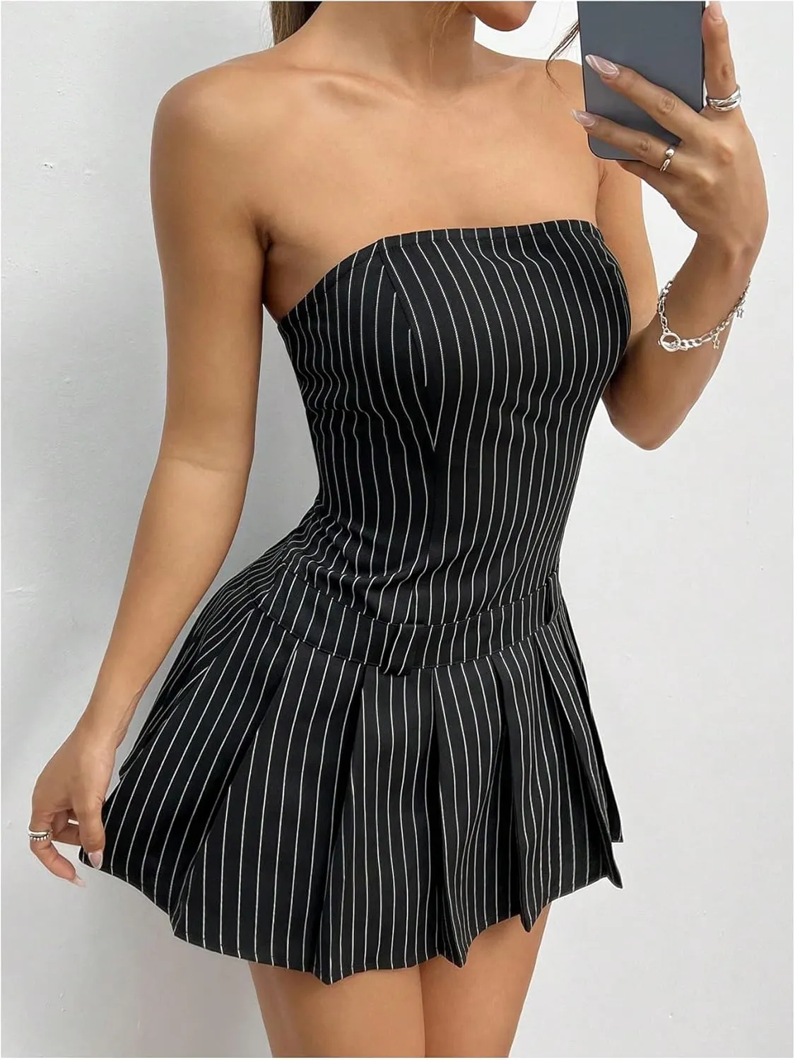 Milumia Women's Pleated Mini Tube Top Dress Sleeveless A Line Bandeau Short Dresses