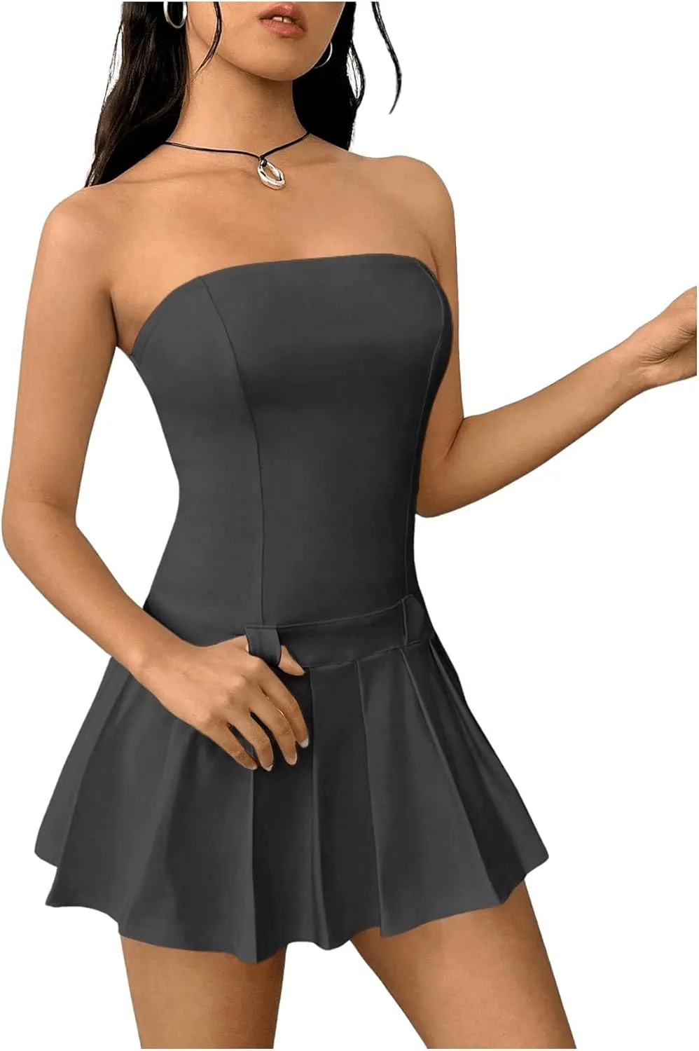 Milumia Women's Pleated Mini Tube Top Dress Sleeveless A Line Bandeau Short Dresses