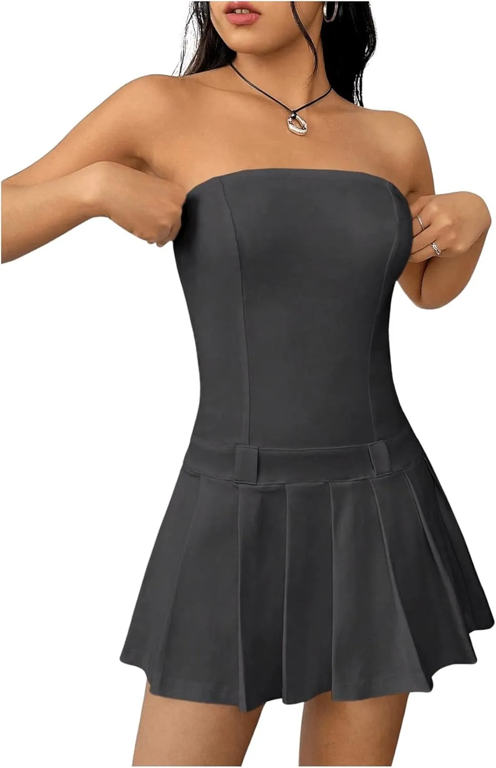 Milumia Women's Pleated Mini Tube Top Dress Sleeveless A Line Bandeau Short Dresses