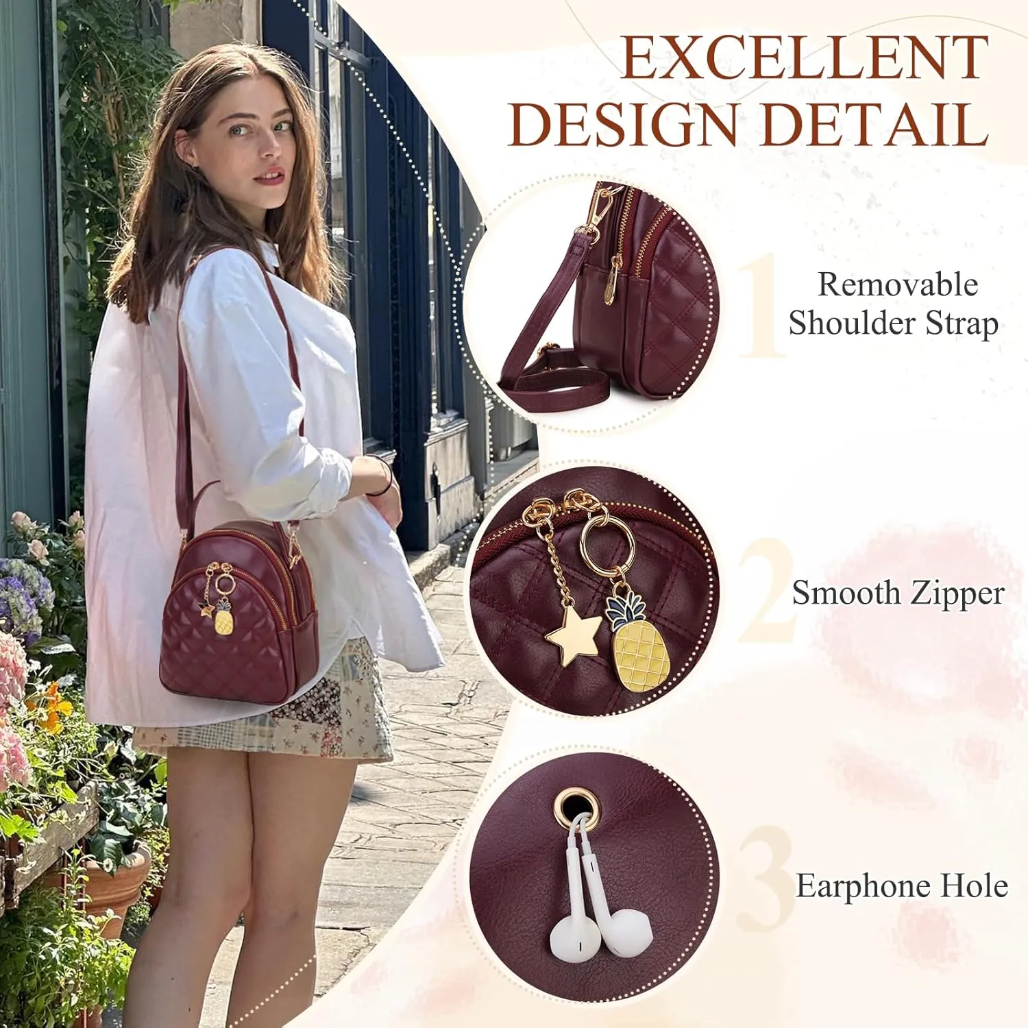 Mini Backpack Purse,VONXURY Fashion Small Leather Quilt Backpack Convertible Casual Travel Daypack for Women Ladies